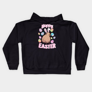 Happy easter funny capybara wearing bunny ears Kids Hoodie